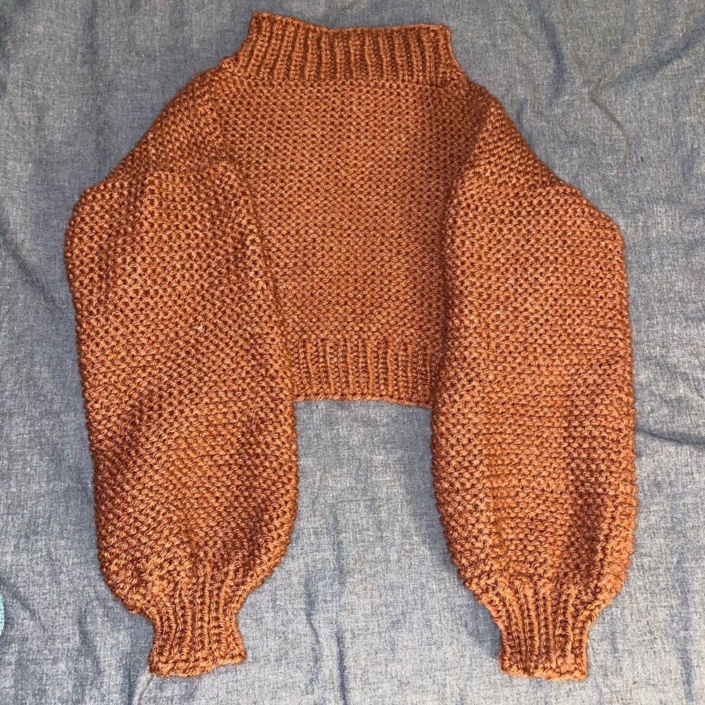 Hand Knit Cropped Mock Neck Sweater